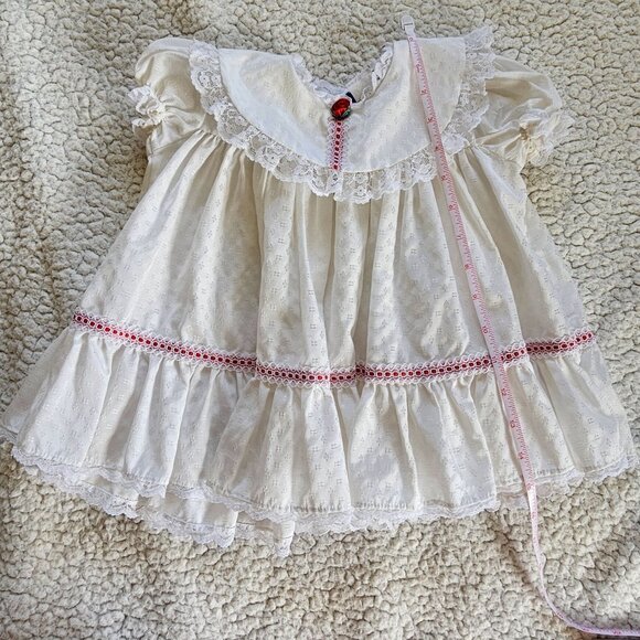 Vintage Fayette Smocked White Red Rose Baby Dress Size 24 Months Holiday - Picture 9 of 10